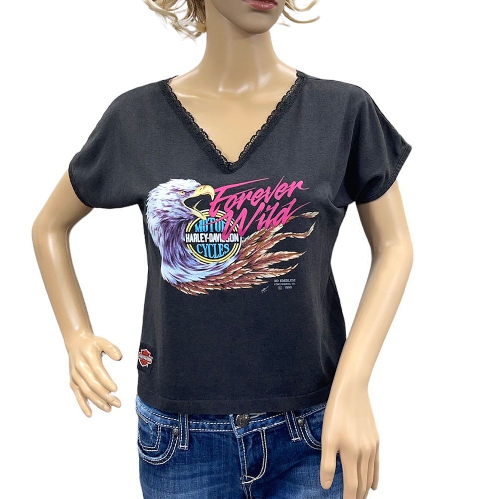 RARE 3D Emblem Vintage Harley-Davidson Short Sleeve Women’s Crop Top Sz Medium